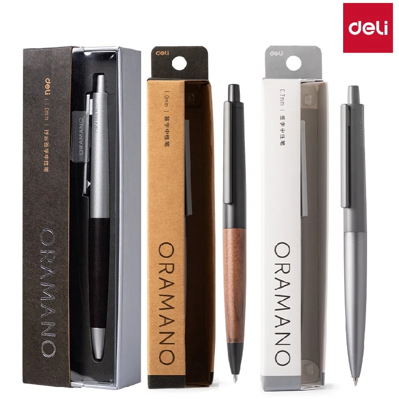 Deli ORAMANO Series A9/A9PRO Gel Pen,Metal Barrel with Walnut Wood Grip,0.5mm-1.0mm Sandalwood-Black Ink,Executive Business Pen