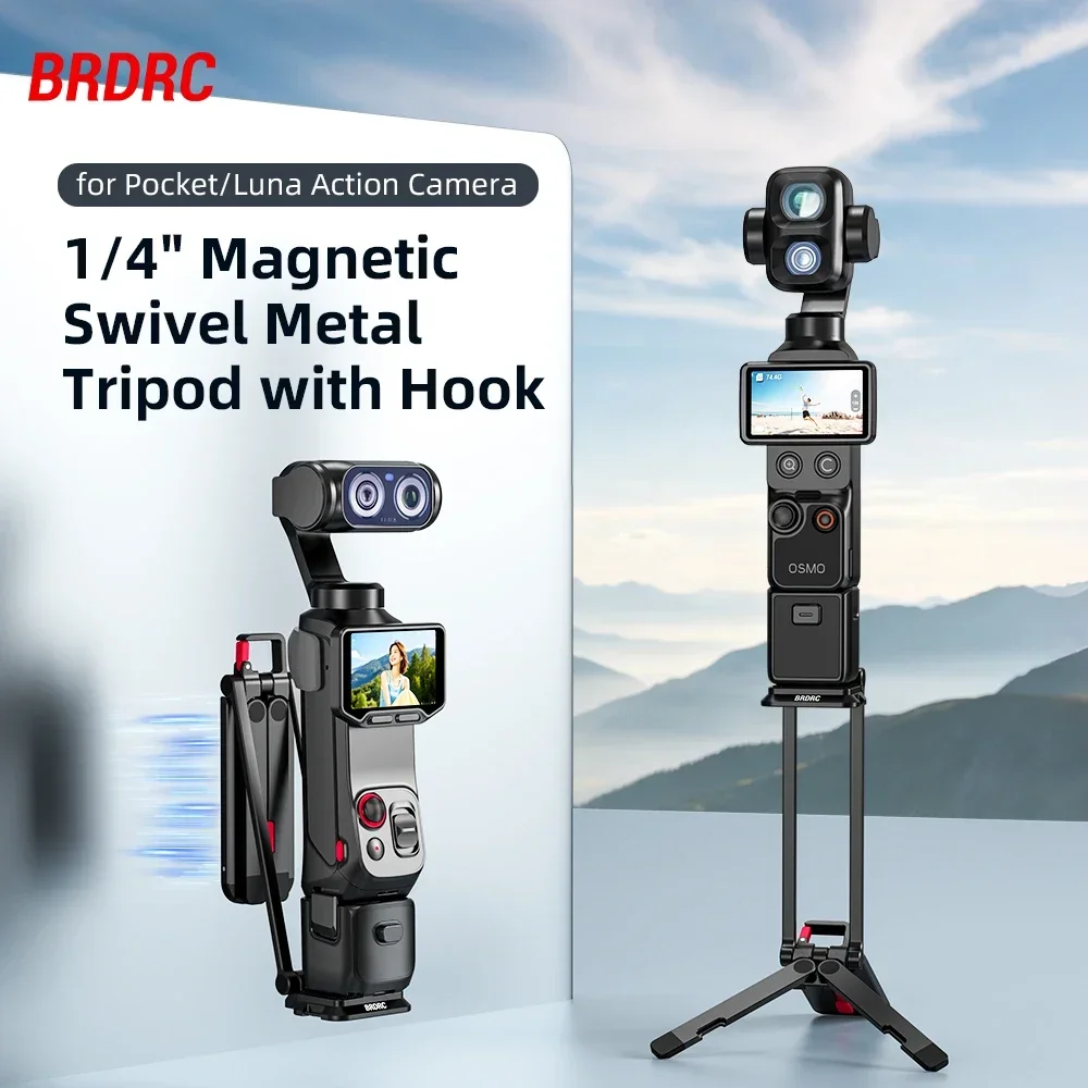 BRDRC Magnetisches Drehbares Stativ für DJI Pocket 4P/4/3/Insta360 Luna Ultra Faltbarer Metall-Selfie-Stick-Halter mit Verstecktem Haken – Detail 1