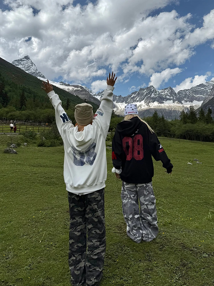 XKUO الأصلي الأمريكية إلكتروني طباعة هوديي ex الخريف جديد فضفاض عصري Jaet زوجين مطابقة سترة طويلة Sve