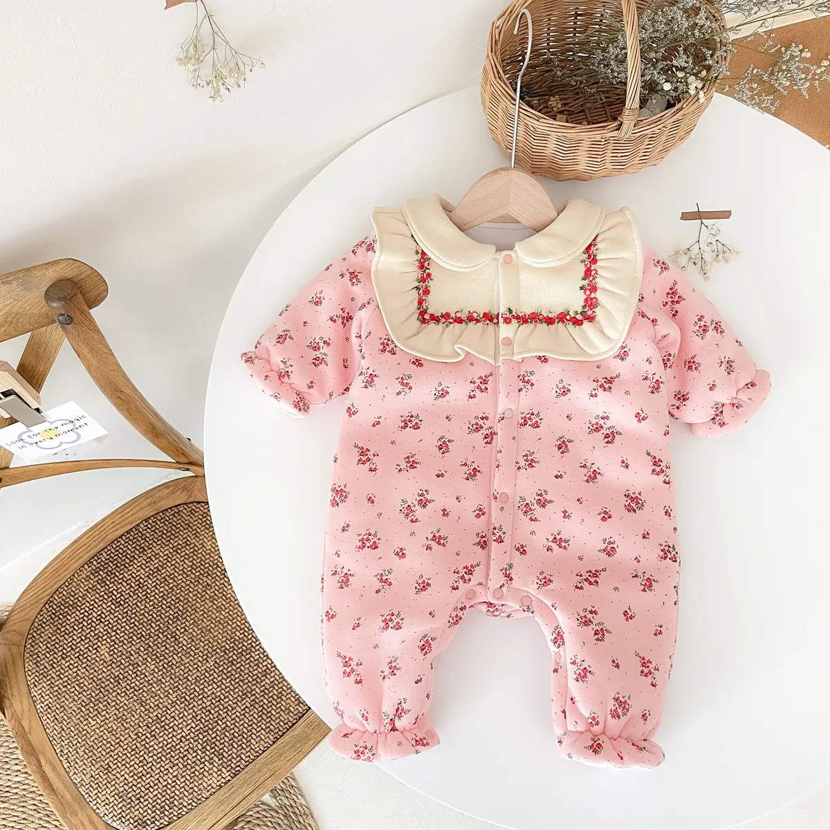

Sanlutoz Floral Winter Warm Long Sleeve Baby Girls Rompers Clothing Cotton Princess Cute Toddler Jumpsuits