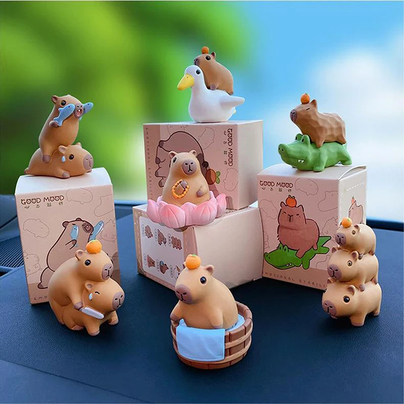 Creative Cute Capybara Resin Ornaments Mini Animals Figures Doll Decorations Small Desktop Ornaments Children Birthday Gifts