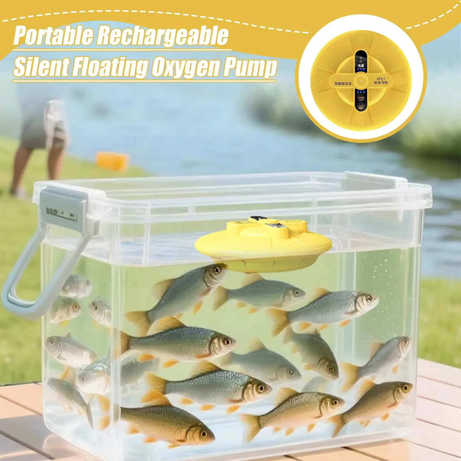 Bomba de aire para acuario, bomba de burbujeador para acuario, aireador flotante portátil recargable para piscina, río, sala de estar, estanque, pesca al aire libre