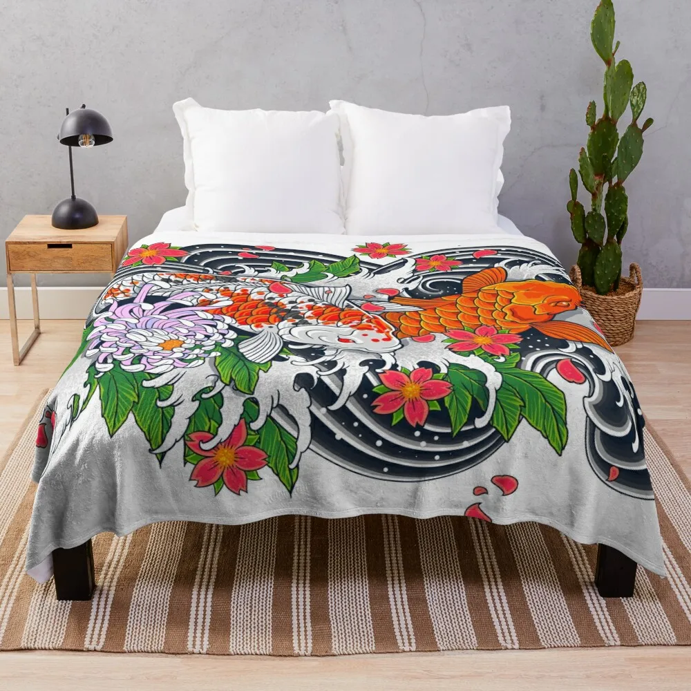 

Koi Fish Pond Throw Blanket anime Comforter Blanket