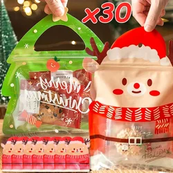 30/5Pcs Christmas Tree Pattern Self-sealing Bag Cookie Packaging Milu Deer Pattern New Year Party Decoration Biscuit Storage Bag