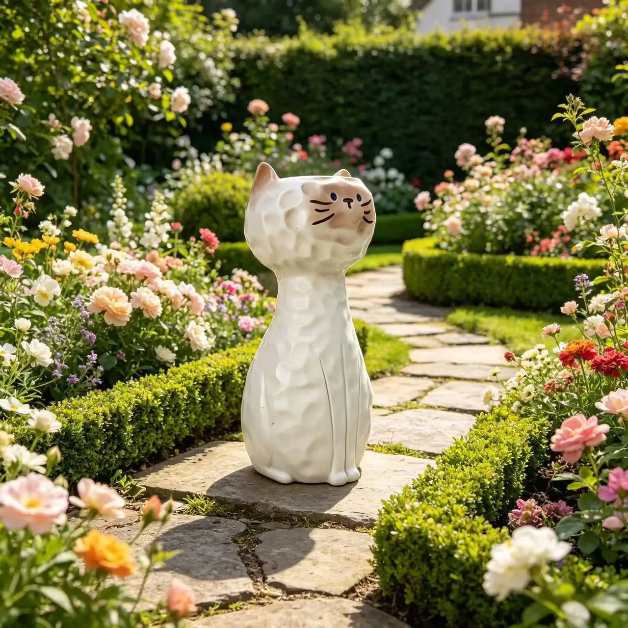 Cartoon Cat Shaped Ceramic Vase Modern Art Flower Pot Indoor Outdoor Home Office Ornament