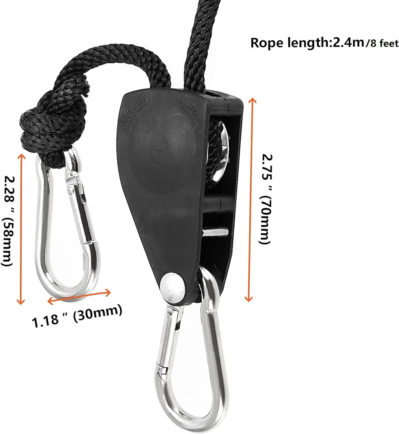 1/4 inch 8Feet Long Heavy Duty Adjustable Rope Clip Hanger for Grow Light Kit Hanging Ratchet Canoe Bow Stern Tie Down