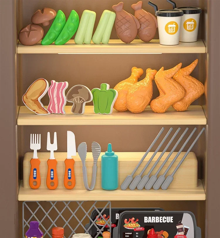 Simulare gioco di finzione Giocattolo da cucina per bambini Cucina Carrello per barbecue Chef Playset Accessori Luci Suoni per bambini Ragazze Ragazzo