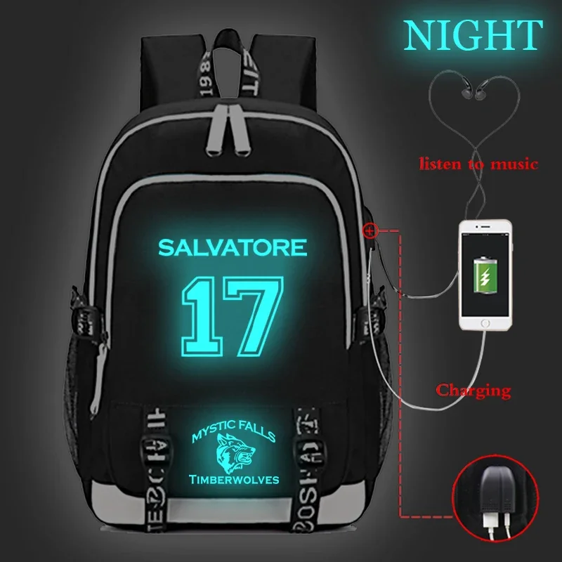 

The Vampire Diaries Luminous USB Charging Backpack Men Women Boys Girls Backpacks Men Women The Vampire Diaries School Bags