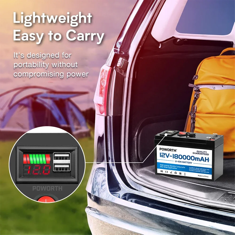 بطارية ليثيوم 12 فولت بطارية LiFePO4 بقدرة 180 أمبير مع BMS ذكي - مثالية للطاقة الشمسية والمركبات الترفيهية والبحرية وتخزين الطاقة المنزلية خارج الشبكة