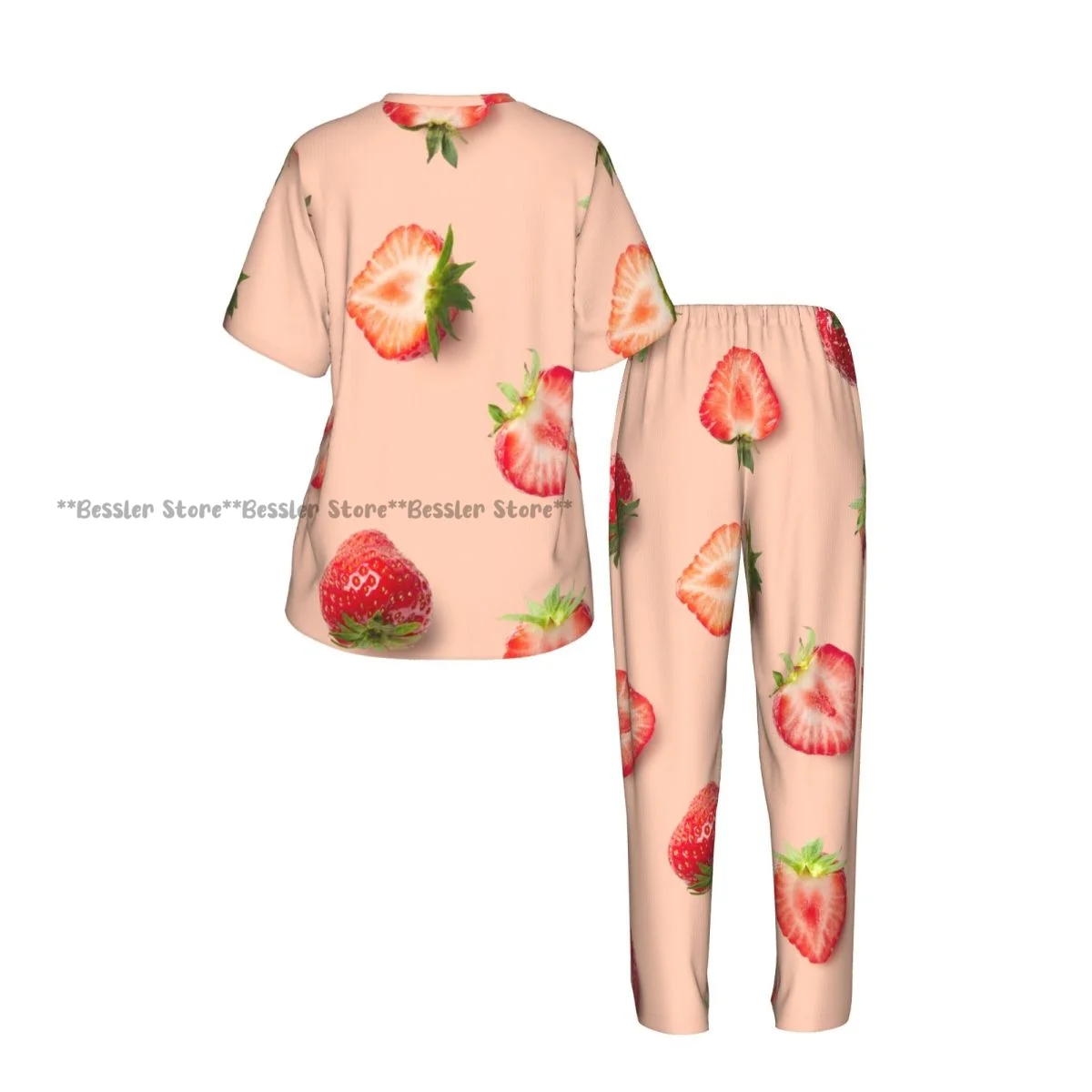 Women's Sweet Strawberries short sleeve trousers casual pajamas set 3