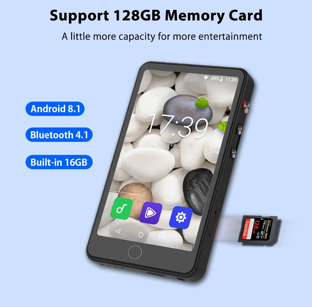 مشغل MP4 يعمل بنظام Android مقاس 4.0 بوصة يعمل باللمس مع مشغلات موسيقى MP3 بلوتوث وواي فاي تدعم العبرية