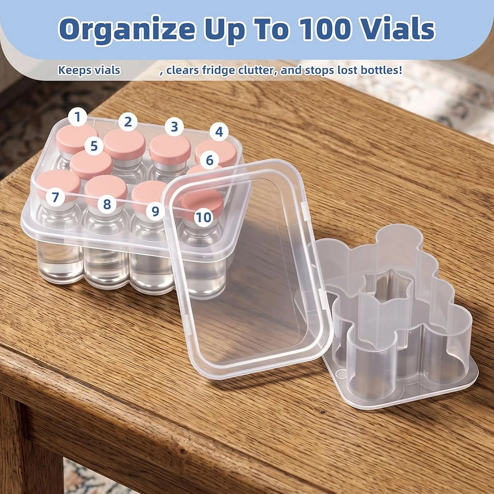 10-Pack 3Ml Vial Storage Case, Holds Up To 100 3Ml Vials With Ten 10-Slot Trays For 1-3 ML Peptide Vials, Stackable-Y47A