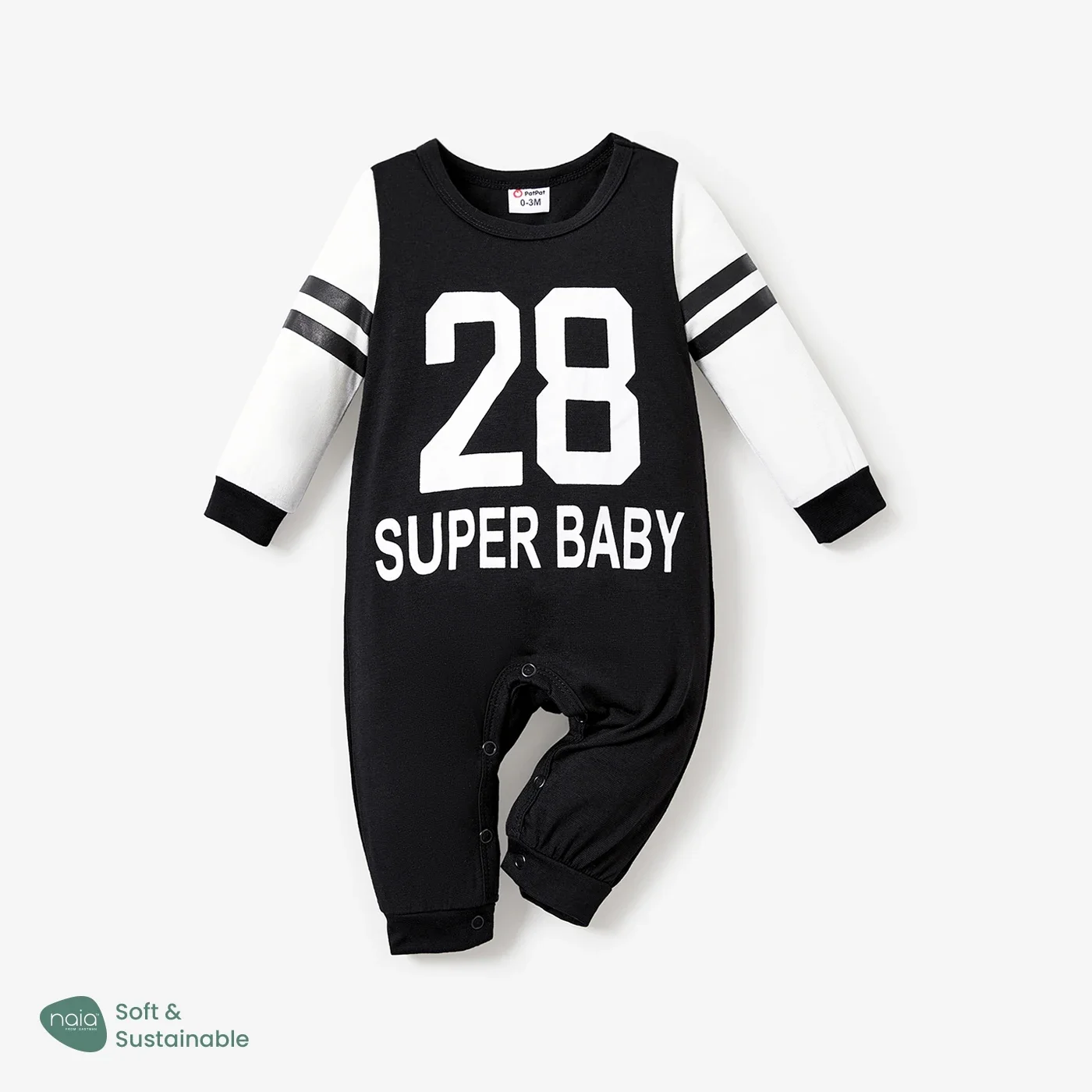 PatPat  Baby Boy/Girl Sporty Naia Letter Print Long Sleeve Jumpsuit Casual/Outdoor  Suitable for Autumn Season