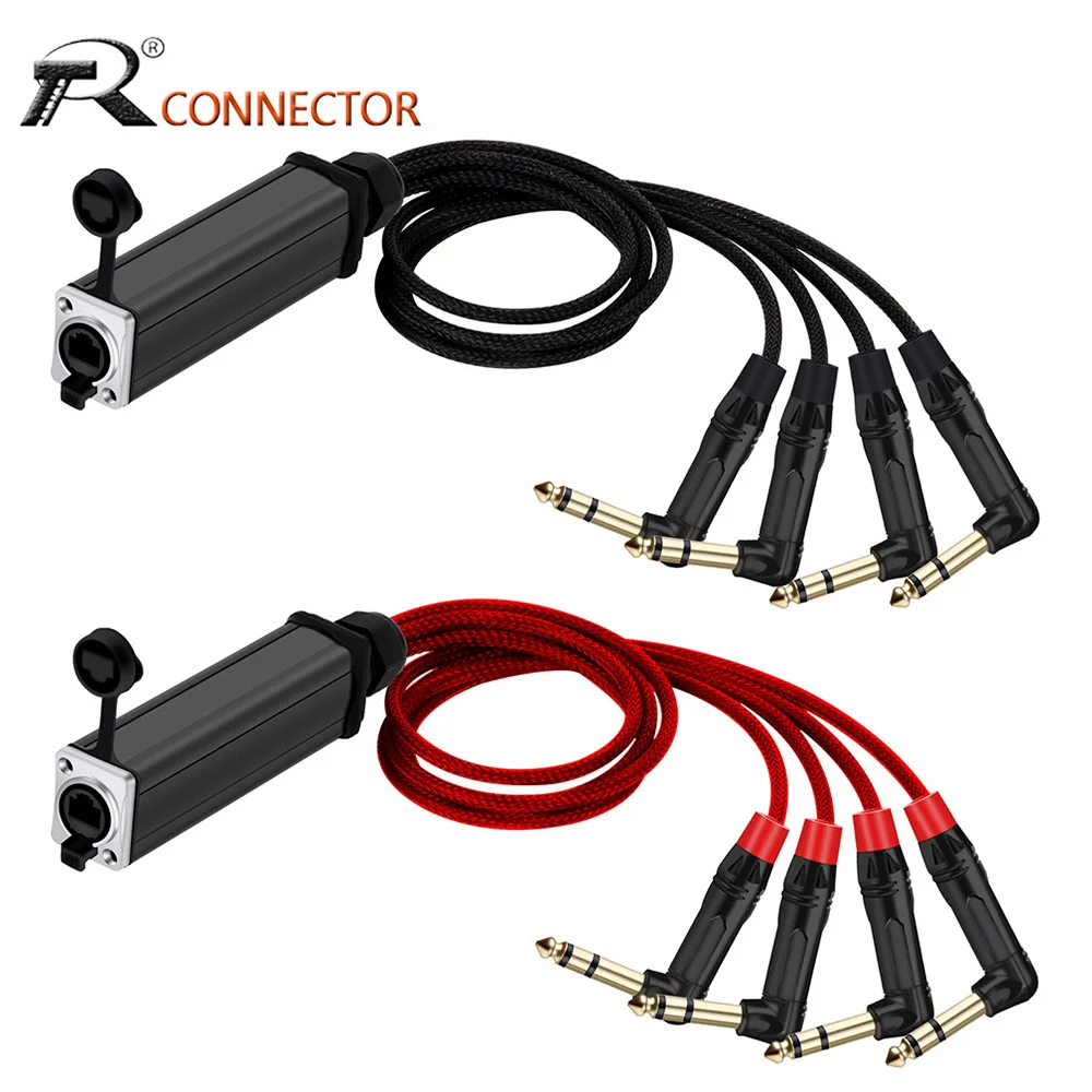 

Audio 4 Channel 6.35mm Right Angle 1/4 Inch TRS Stereo Male Plug Cable to RJ45 CAT5 Female Network Signal Extender Splitter