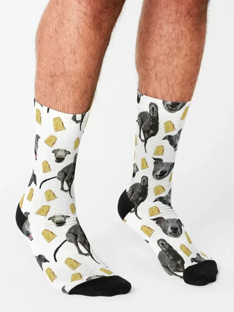 Blue + Toast pattern Socks men cotton high quality ankle soccer anti-slip floral Boy Child Socks Women's