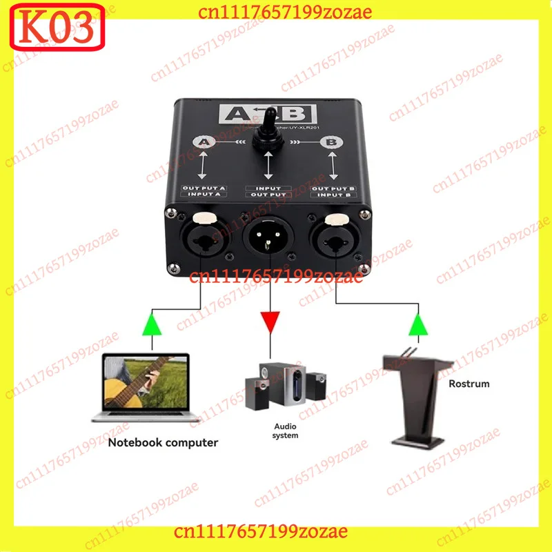 K03 Passive 2-In-1-Out XLR Audio Switcher Box for Microphone Sound Card Mixer, Replacement Parts