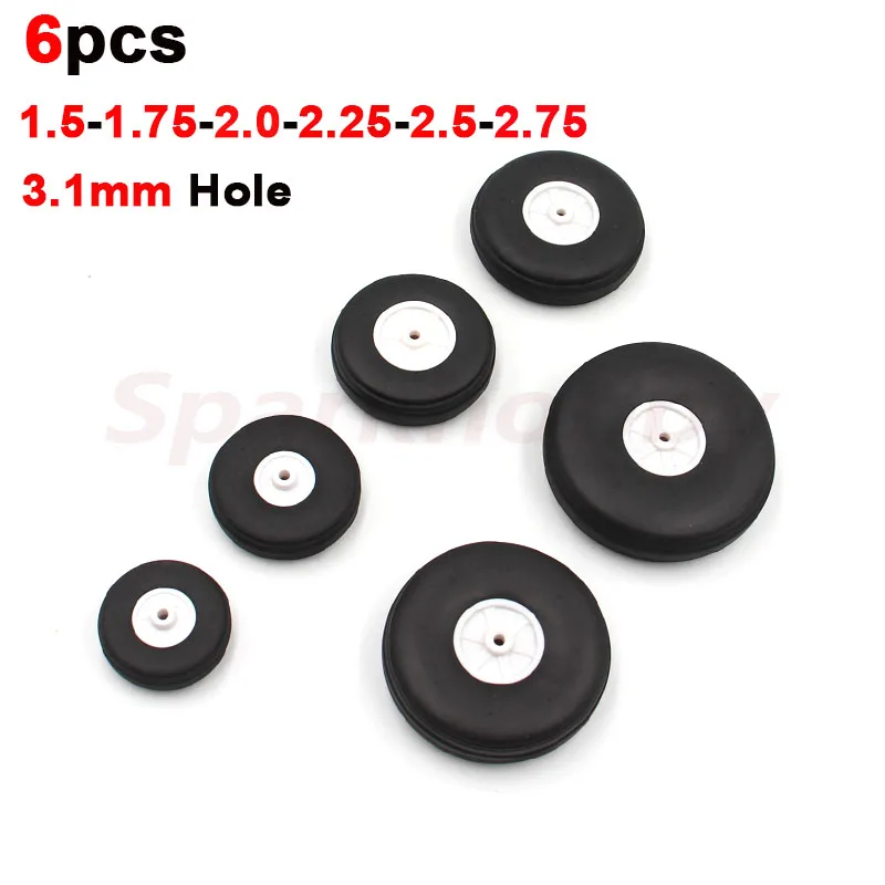 6pc Sparkhobby EVA Rubber Wheel (Diameter 1.5/1.75/2.0/2.25/2.0/2.75 inch) 3.1mm Hole For RC Fixed-wing Airplane DIY accessories