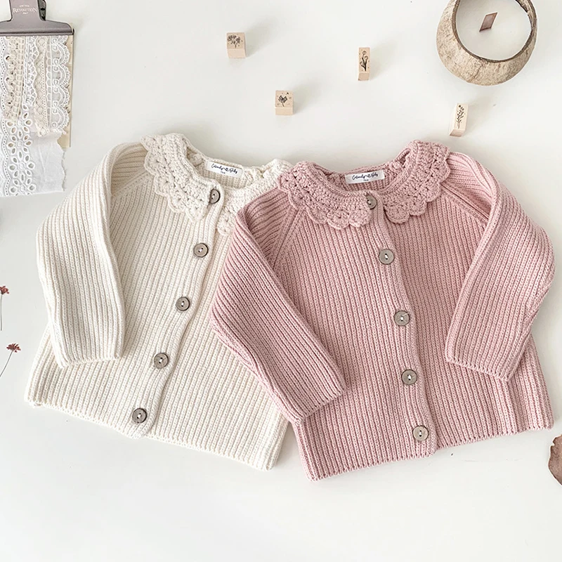 

Autumn Spring Kids Knitting Clothing Baby Girls Knitting Cardigan Coat Long Sleeved Solid Color Stitching Cardigan Sweater