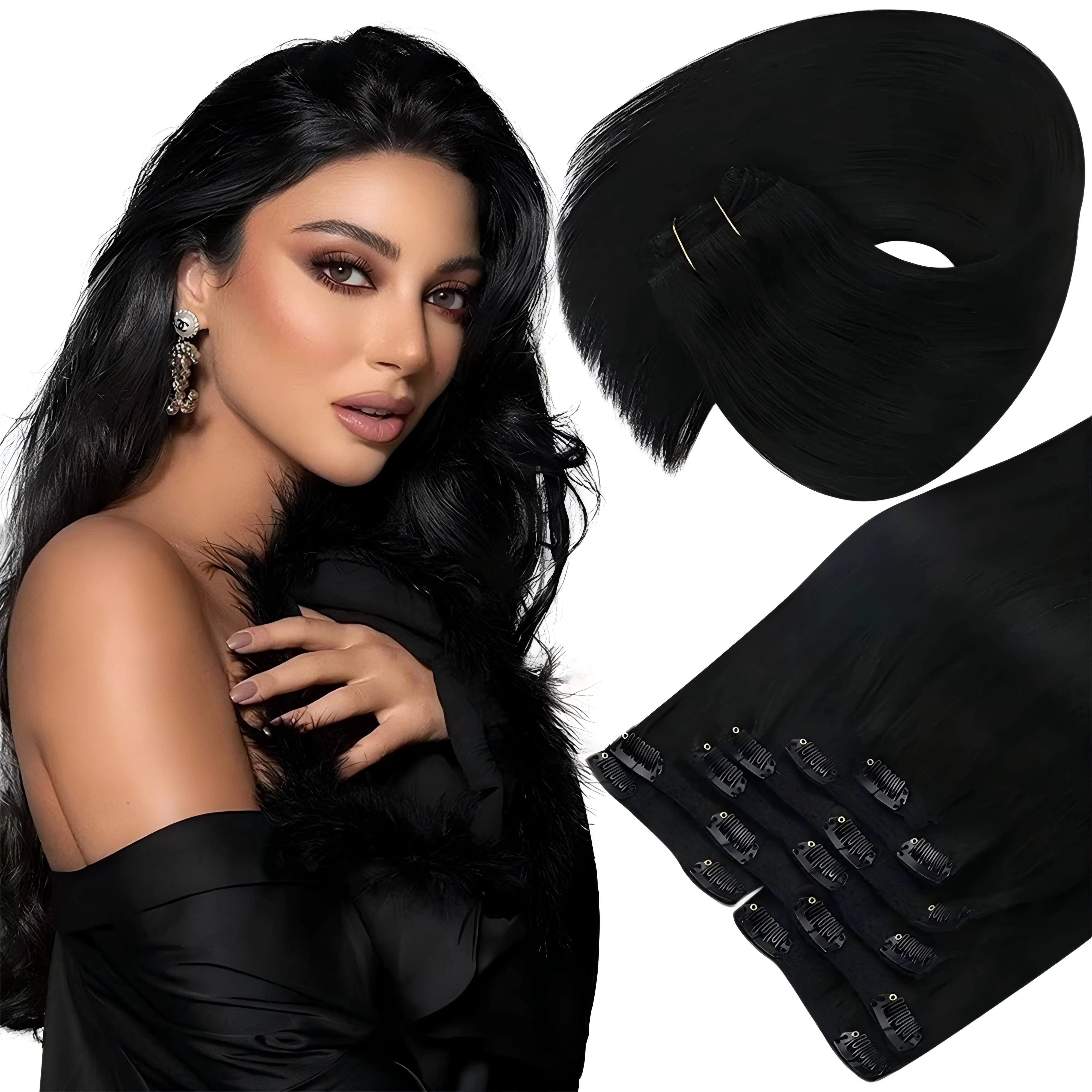 

VeSunny Clip in Hair Extensions Human Hair Remy Hair 26 And 28inch Long Straight Hair Black And Dark Brown Clip in E xtensions