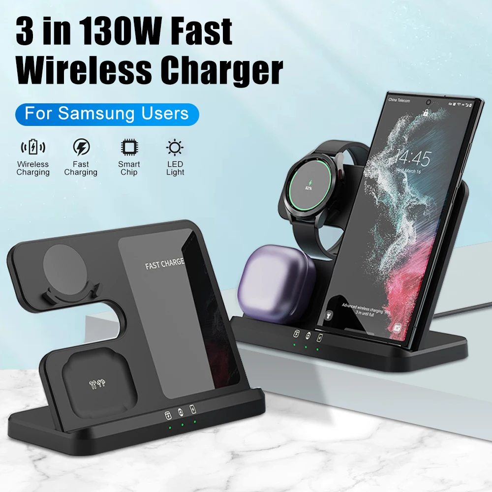 

3 in 1 Wireless Charger Stand for Samsung Galaxy S23 21 S22 Ultra S20 30W Fast Charging Dock Station Watch5 Pro Holder Buds2 Pro