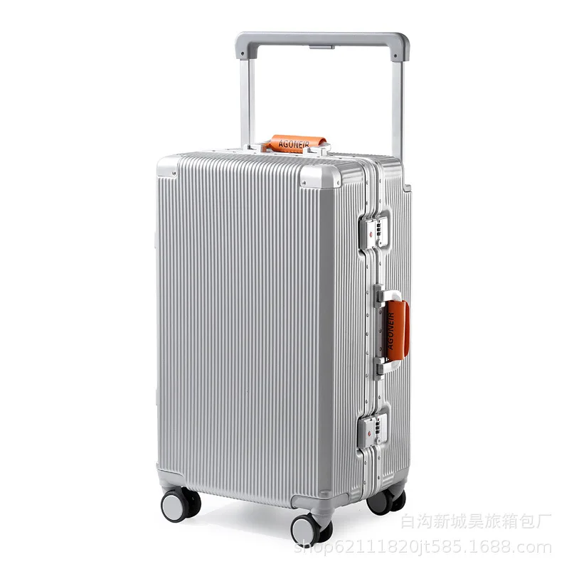 2024Luggage Aluminum Frame Boarding Bag Universal Wheel Wide Trolley Suitcase Men and Women Password Suitcase