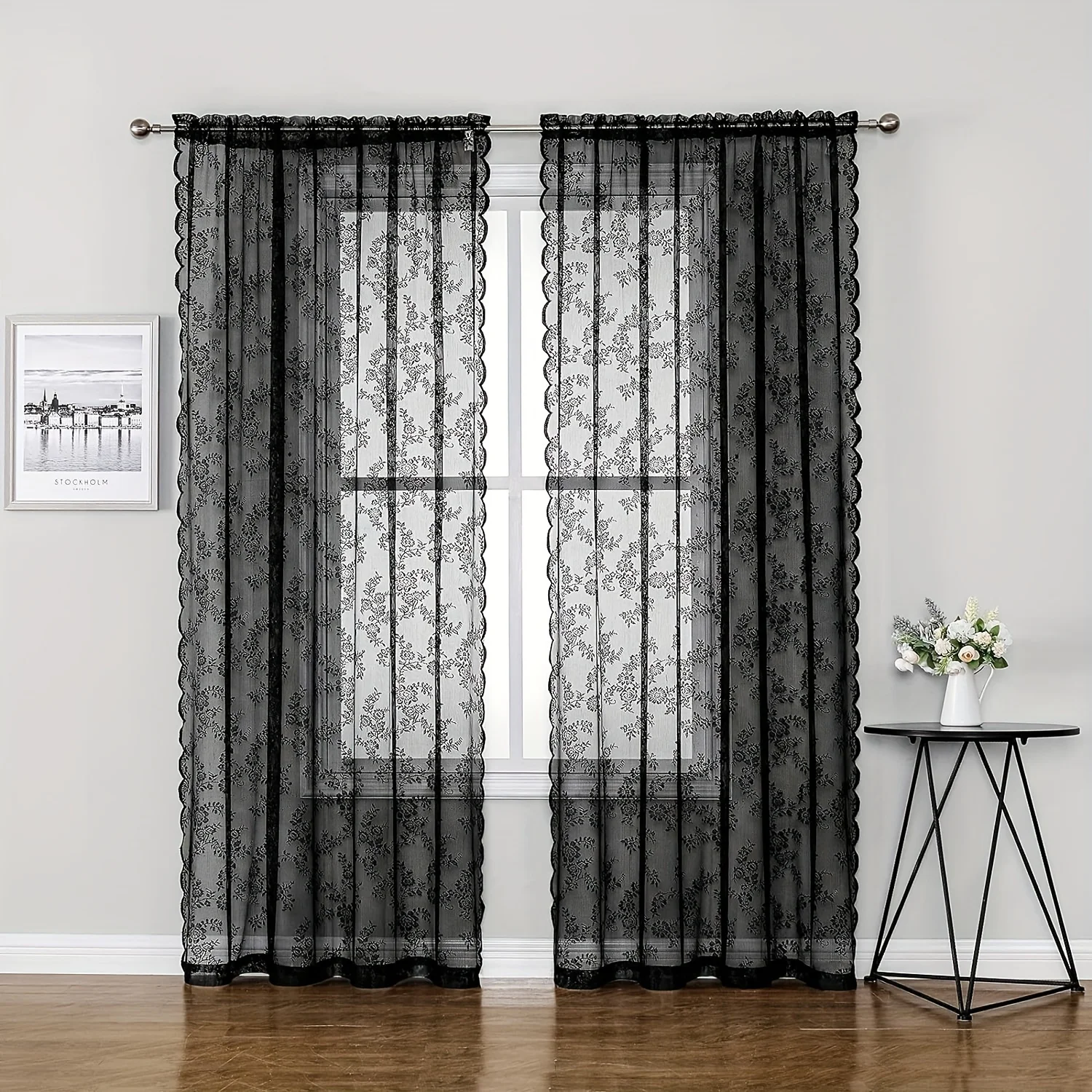 1 vintage floral embroidered lace curtain, privacy and light filtering, machine washable, suitable for living room decor
