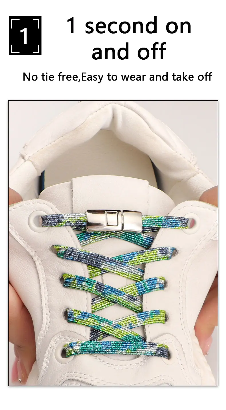 Cross Lock No Tie Schnürsenkel Flache elastische Schnürsenkel Candy Rainbow Gold Glitzer Gummibänder Schnürsenkel für Sneakers Erwachsene Kinder – Detail 3