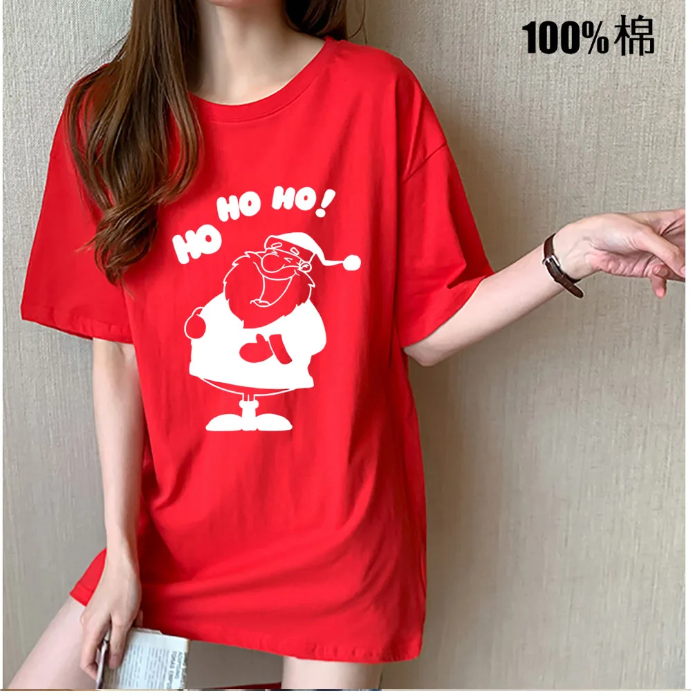 New Funny Santa Claus Merry Christmas T-shirts Cute Reindeer T Shirt Women Fashion Gift Harajuku Short Sleeve T-shirt Tops