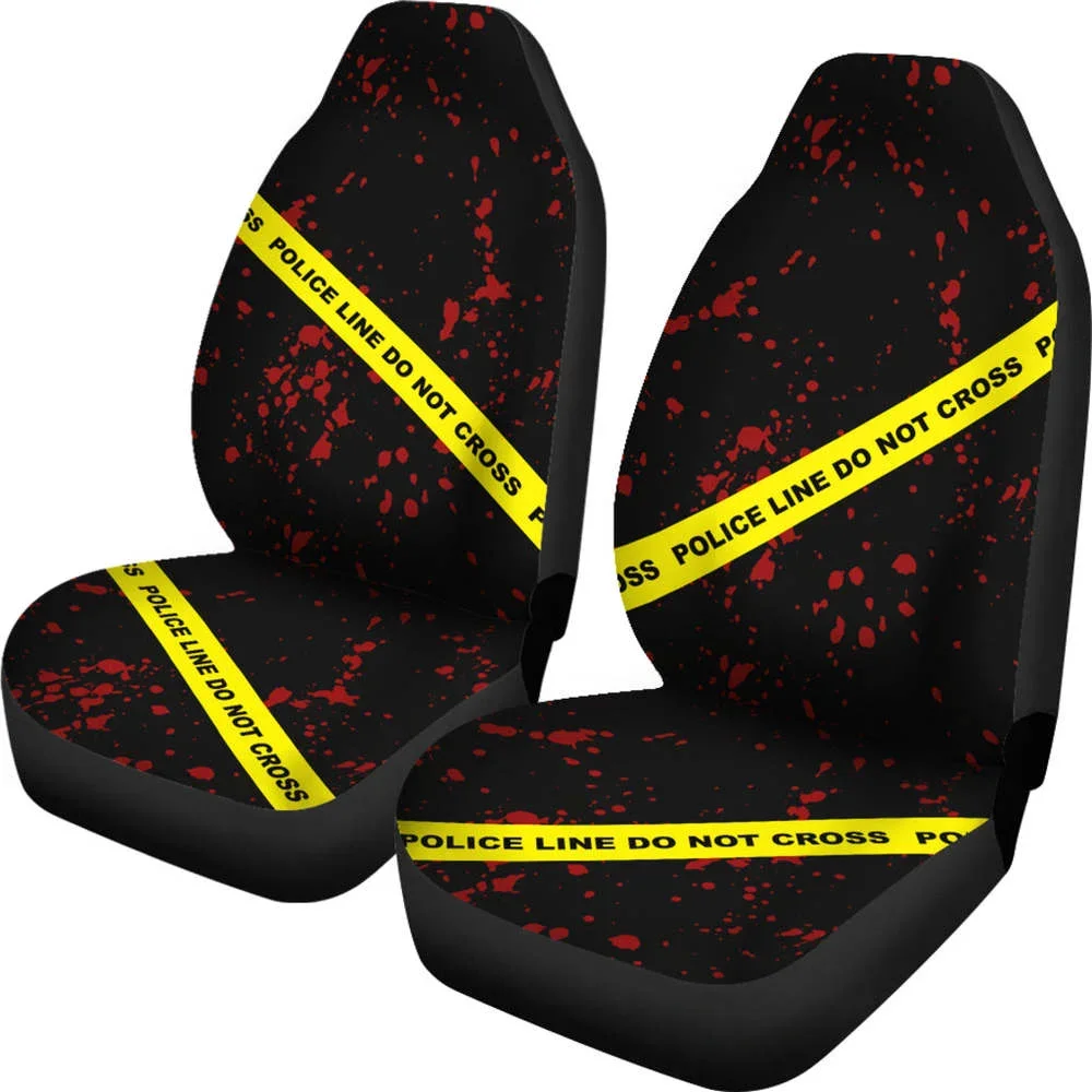 Police Line Crime Scene Tape Blood Spatter Car Seat Covers Set,Pack of 2 Universal Front Seat Protective Cover