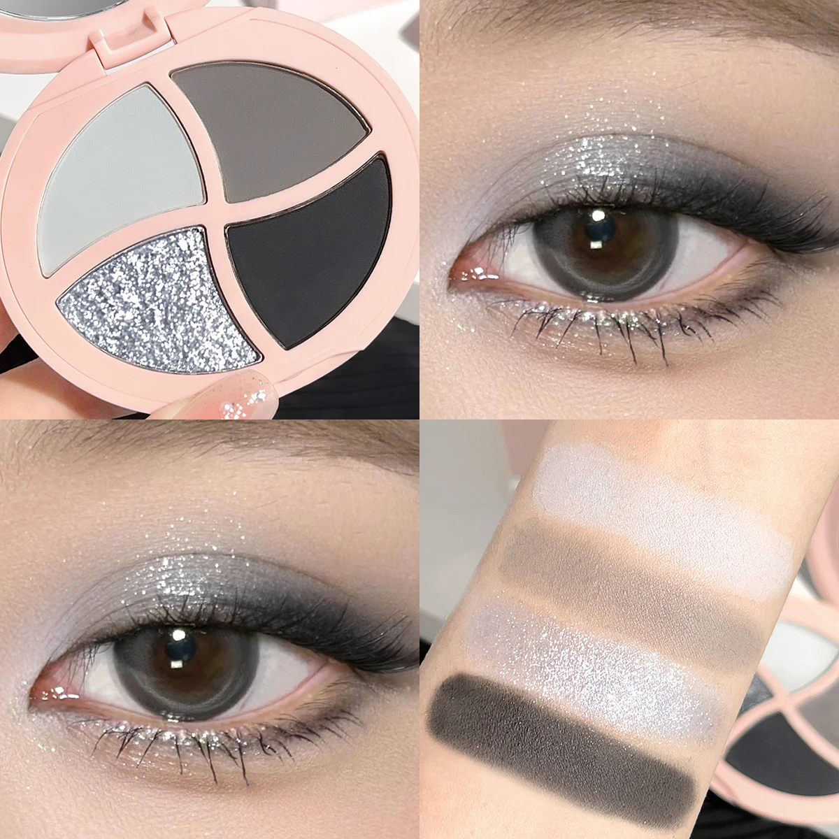 Maquillaje de sombra de ojos de cuatro colores, maquillaje mate, de alto brillo y de alto valor, resistente al agua y al sudor, fácil de aplicar