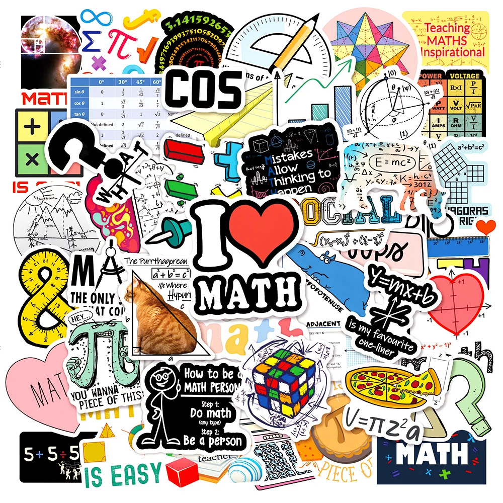 50 Pcs I Love Math Sticker for DIY Wall Luggage Laptop Bicycle Book Phone Car Stickers