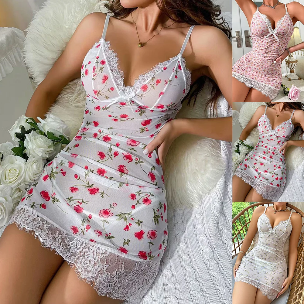 Casual Evening Wear Lace Tulle Dress Casual Sexy Sleepwear Nightgown Black Casual Style Dress Fitted Nightgown - Image 4