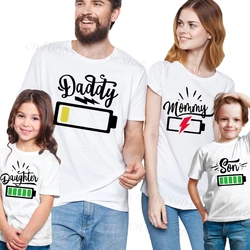 Battery Shirts Family Matching T-shirts Daddy Mom Low Battery T-shirts Child Full Charge Tees Daddy Son Mommy Daughter Shirt