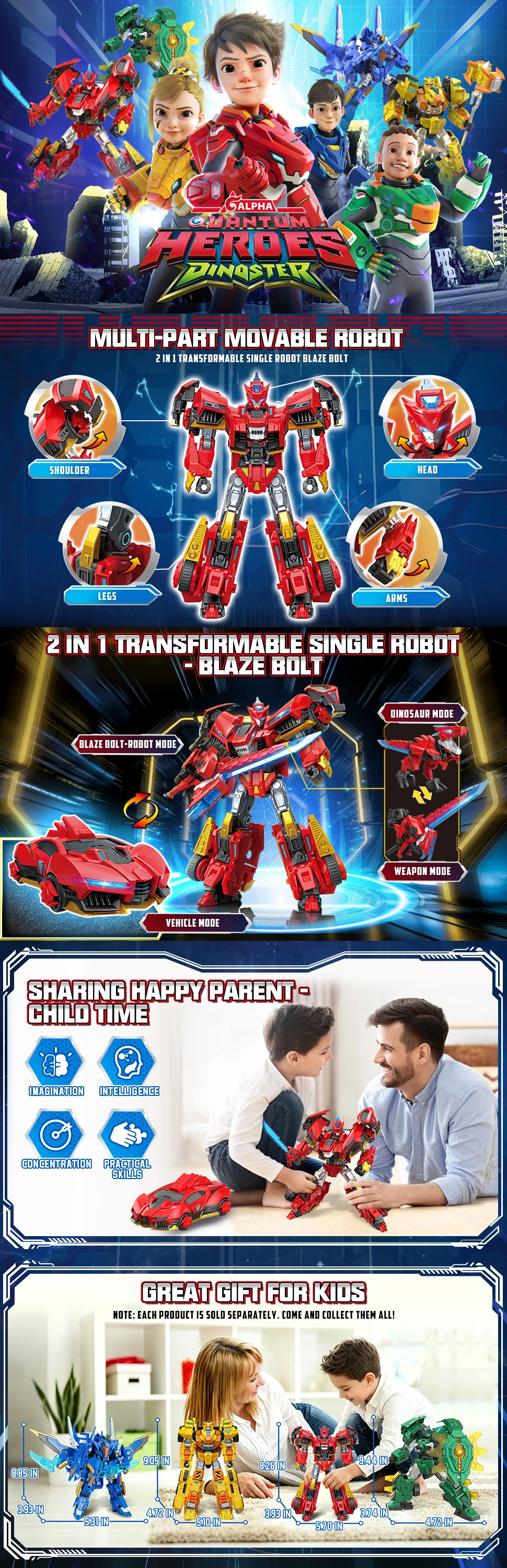 QUANTUM HEROES DINOSTER Lucio Transformierbarer Roboter-Spielzeug 3-in-1 Spielmodus Roboter/Fahrzeug + Dino-Zubehör Actionfigur für Kinder ab 5 Jahren – Detail 1