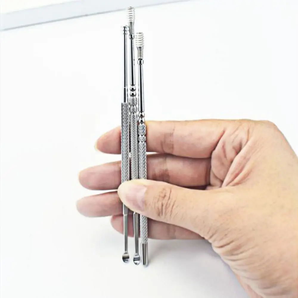 Durevole assistenza sanitaria Earpick Stick cucchiaio per l'orecchio detergente per le orecchie in acciaio inossidabile Curette per le orecchie rimozione del cerume a spirale raccoglitore per le orecchie a molla