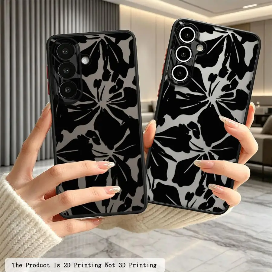 Phone Cover Case for Samsung Galaxy A14 A23 A16 A15 A35 A53 A52S A72 A34 A36 A17 A52 A54 A73 A33 A56 A55 Black Tropical Print