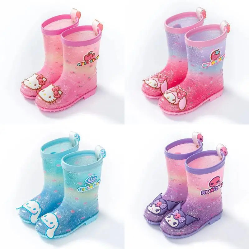 Sanrios Hellokittys My Melody Cinnamoroll Kuromi Kid Rain Boot Kindergarten Girls Boy Boot Primary School Student Non-Slip Shoes