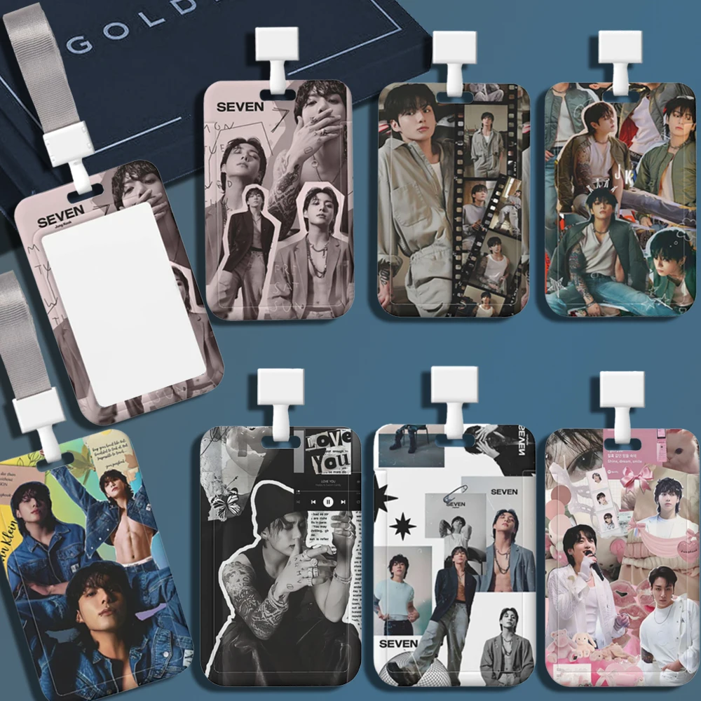 Kpop porta carte fotografiche manicotti per foto porta carte d\'identità dorato NEVER LET GO Cards Display Protector Bus cordini per tracolla per