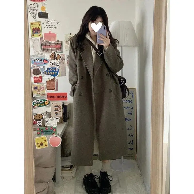 Płaszcze damskie z mieszanki wełny, wełniany płaszcz w kolorze beżowym, jesienny tweed, blokowanie kolorów, zapinany na zamek, krótki, stójka, rękawy balonowe, jednostronny.