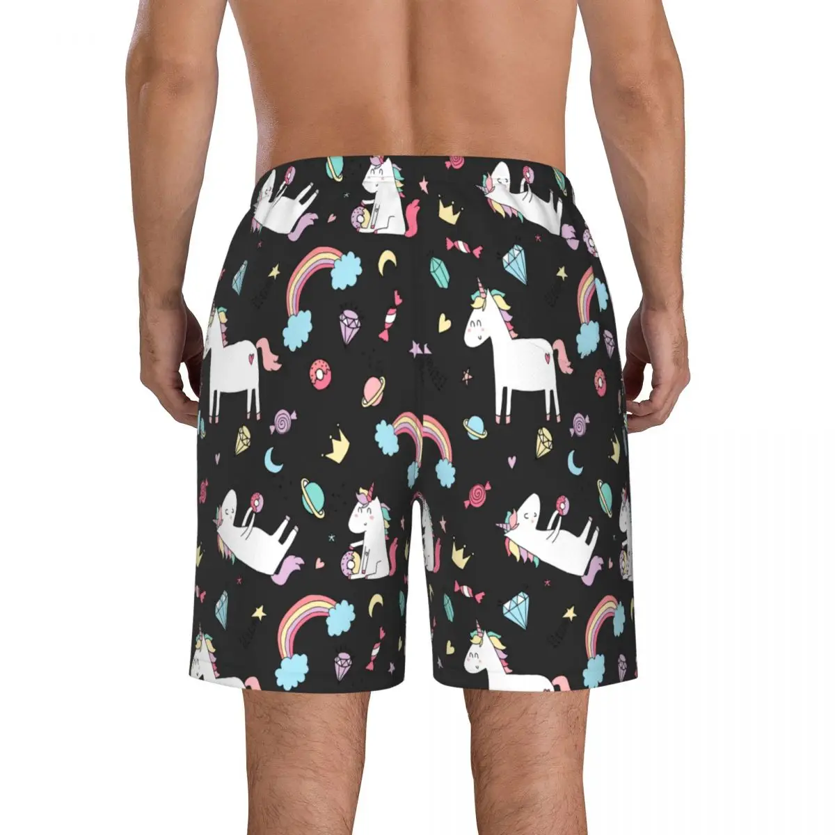 Men Beach Short Quick-drying Swimming Trunk Cute Unicorn Dreams Pattern Swimwear Swimsuit Bathing Shorts