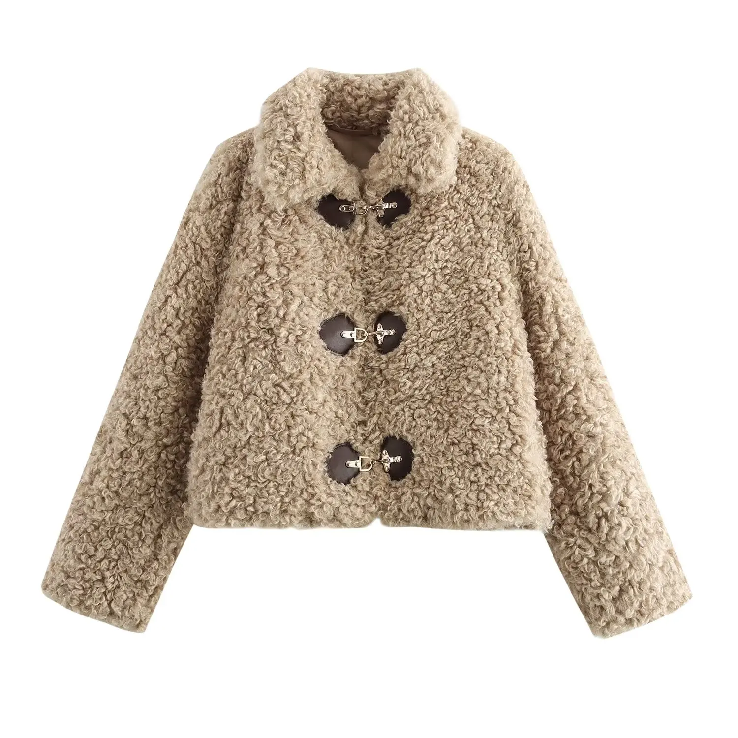 UNIZERA chaqueta de mujer con cuello abatible manga larga versátil hebilla de cuerda Color sólido invierno nuevo estilo abrigo
