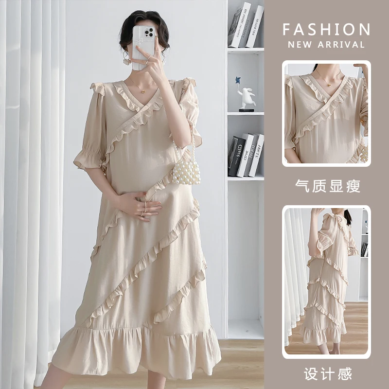 

Maternity Lady Dresses for Photo Shoot Midi Long Dress Stylsih Fashion Clothes for Pregnant Women Casual Straight Pregnancy