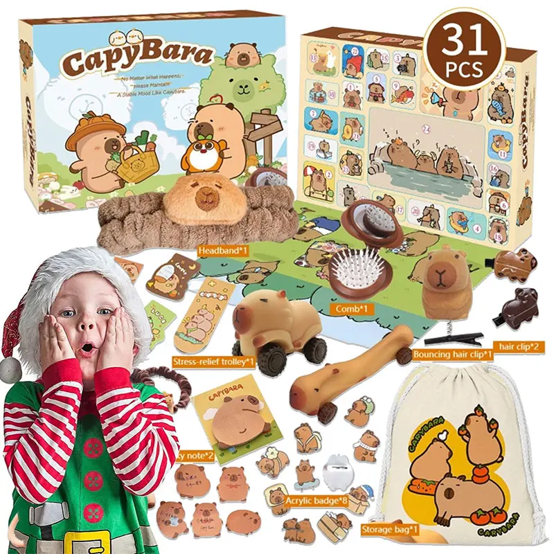 Nieuwe Capybara Thema Kerst Adventskalender Geschenken Figuren Model Blind Box voor Kinderen DIY Sieraden Haarspeld Speelgoed Countdown Kalender