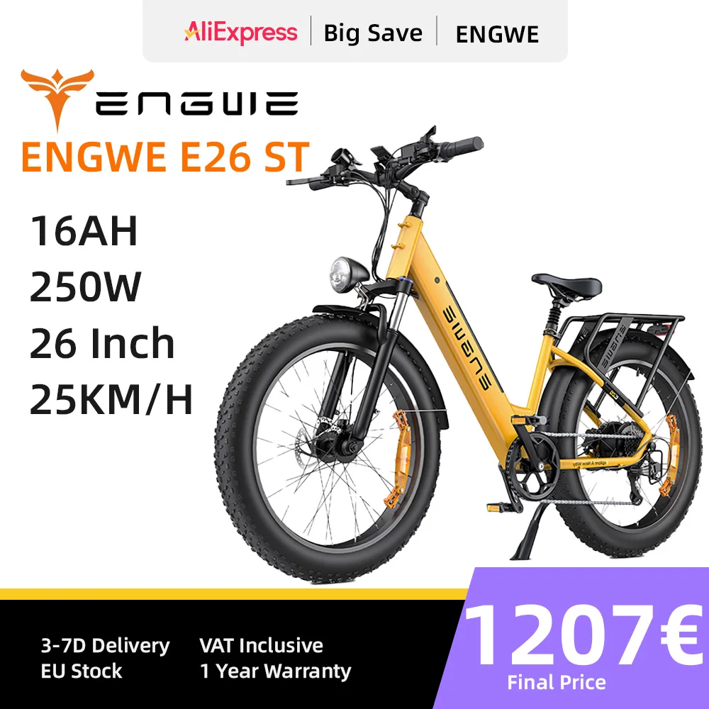 ENGWE E26 ST Adult Electric Bicycle E26 250W 48V16AH Hydraulic Suspension Bike 26*4.0 Fat Tire Bike Mountain Snow E Bike