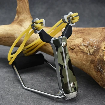 強化されたポータブルハンティングシューティングスリング、カモフラージュリストレスト、ストレートハンドル、大きな弓の頭、強力なパチンコ、折りたたみ式