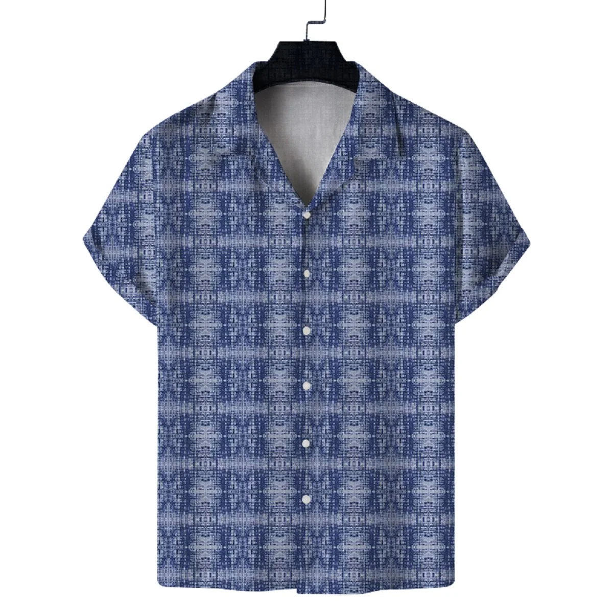 여름 남성 쿠바 칼라 반팔 셔츠 플래드 프린트 캐주얼 편안한 올매치 남성 셔츠