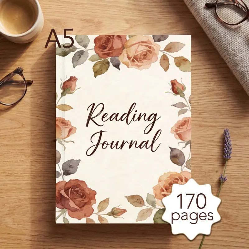 A5 Reading Journal,with Watercolor Roses Design,Reading Log & 52 Book Review Templates,Record Book Quotes,Notes & Reflections