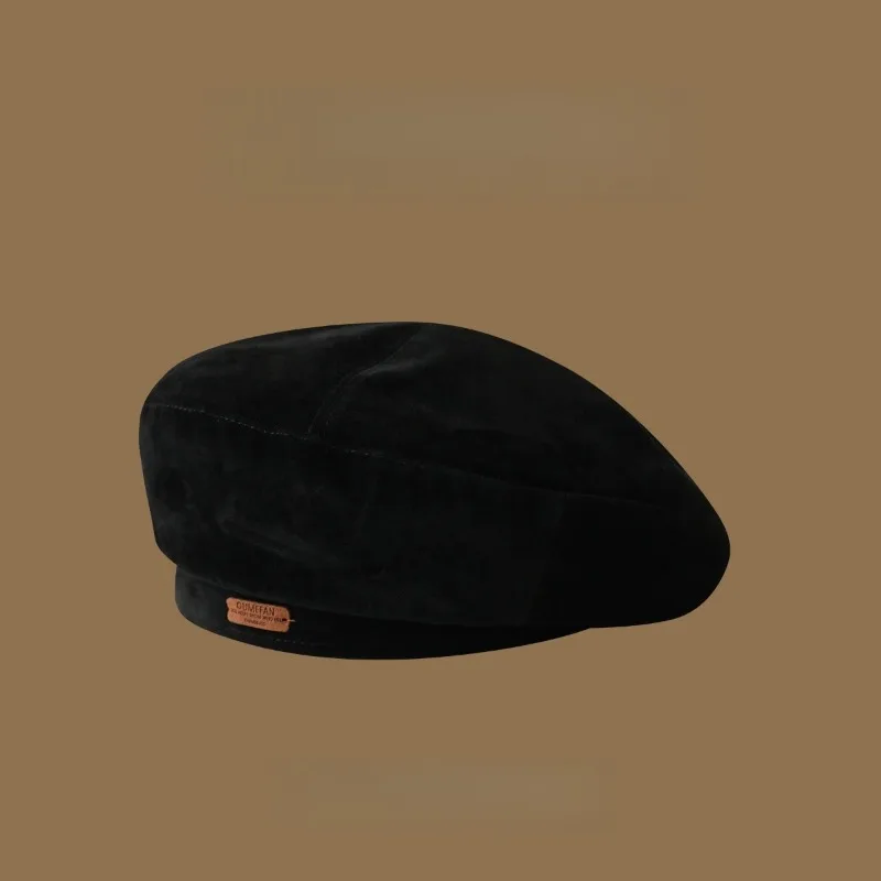 النسخة الكورية Ins بلون الجلود تسمية الجلد المدبوغ القبعات الخريف والشتاء الرجعية الأزياء البريطانية عارضة الرسام قبعة للنساء