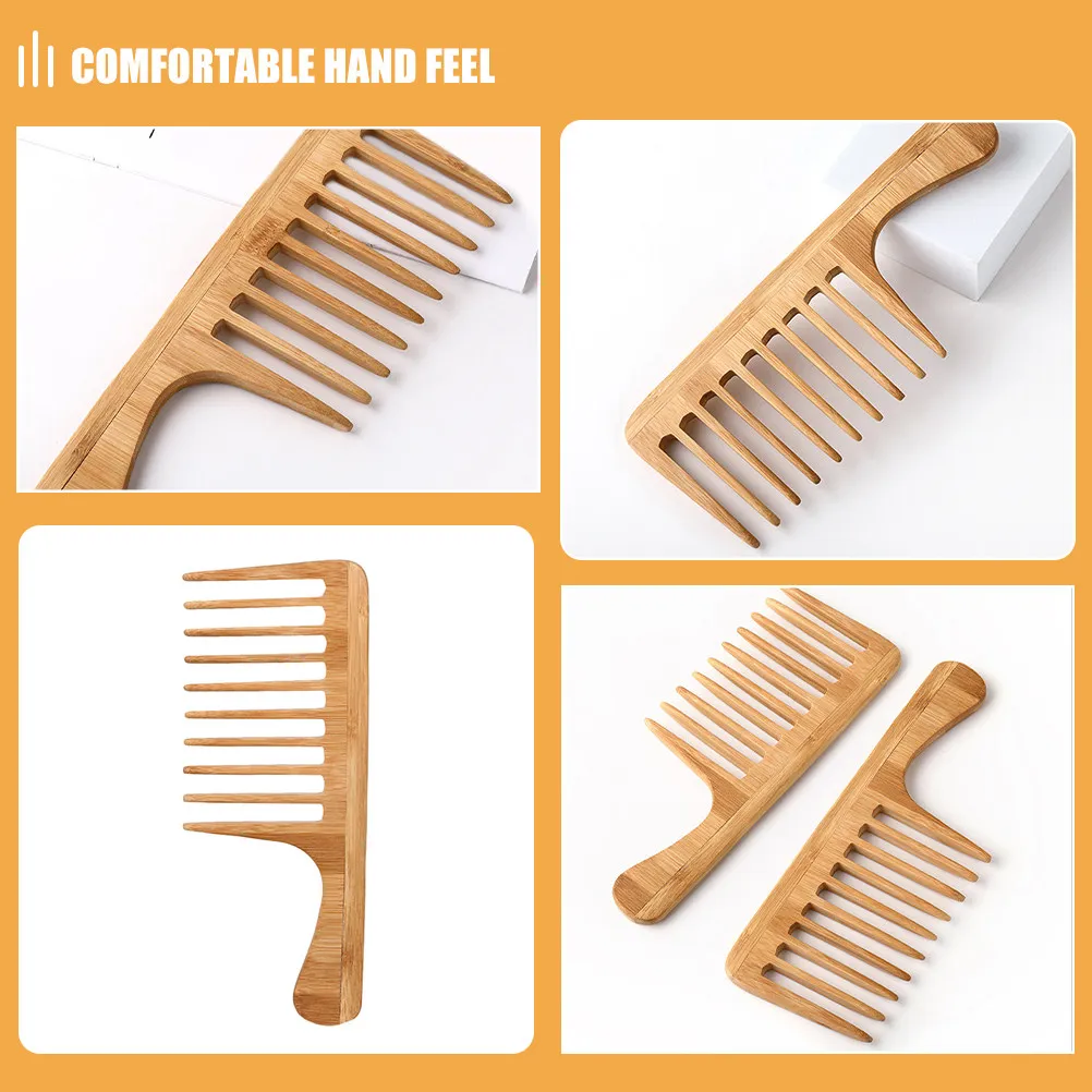 2Pcs Wide Tooth Bamboo Comb Large Teeth Detangles Without Damage Vintage Styling Comb for Retro Hair Travel Friendly