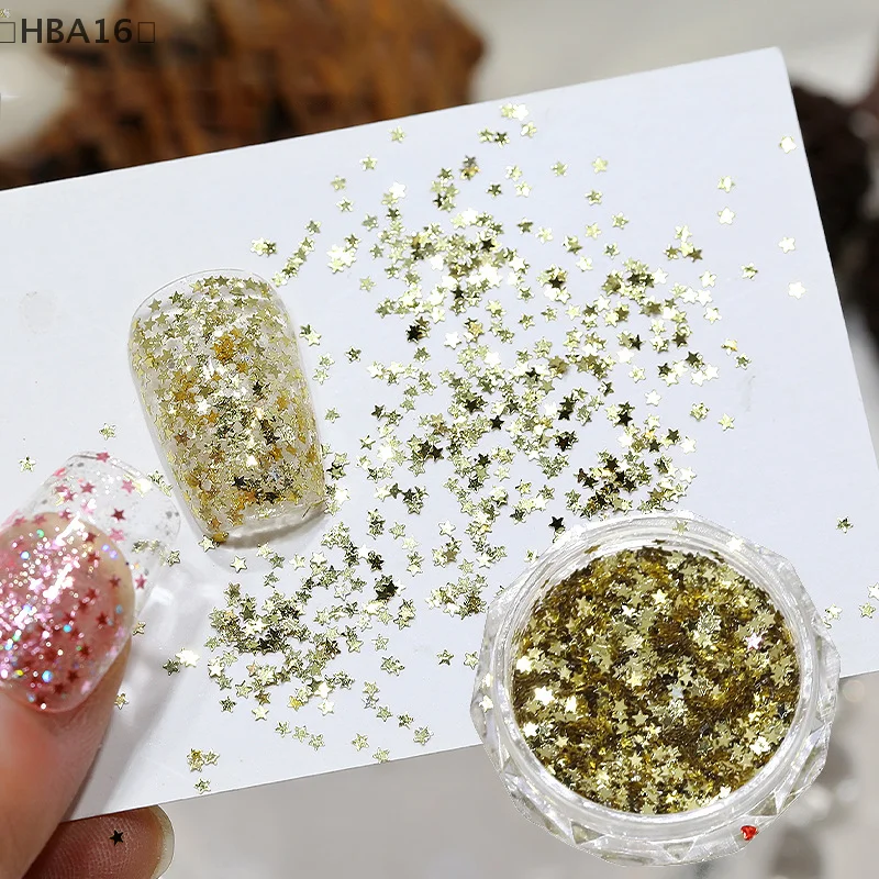 1 jarro 1mm mini estrela brilhante prego glitter espumante decoração de unhas design de salão de beleza acessórios fofos diy design de arte de unhas